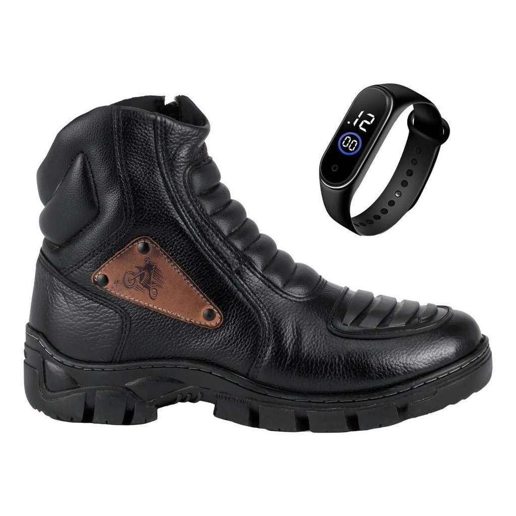 Bota Adventure Masculina Motoqueiro Entregador Segurança Trabalho Solado Antiderrapante + Relógio Brinde