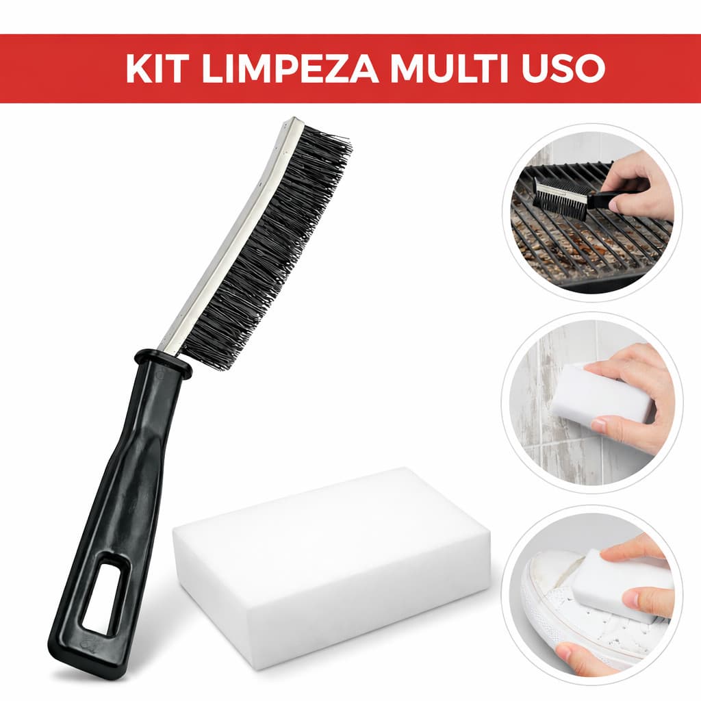 Escova de Limpeza Canto + Esponja Mágica de Melamina Tira Mancha Escovinha Multi Uso