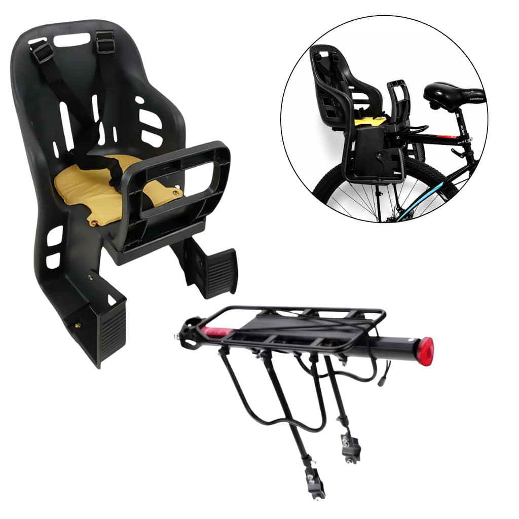 Kit Bagageiro + Cadeirinha Infantil Traseira com Cinto Para Bicicleta Bike 29 Onmoove