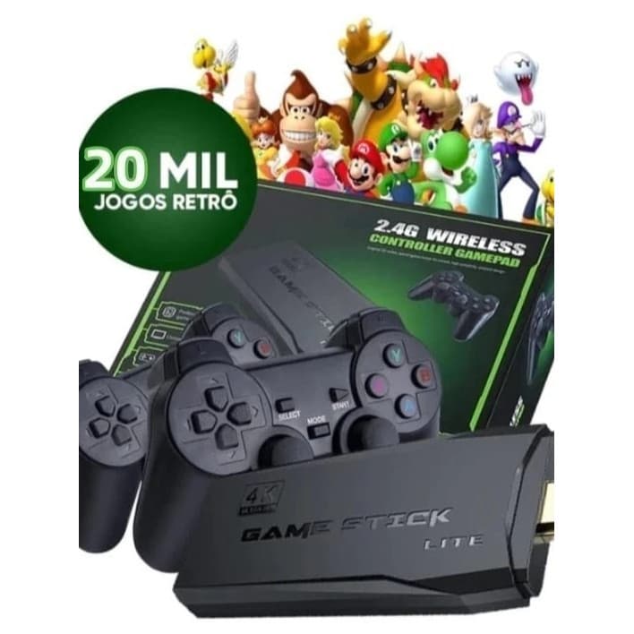 Bastão De Videogame 4K Com 20000 Jogos 64gb 2 Controladores Sem Fio Portátil Retrô | Envia Rápida