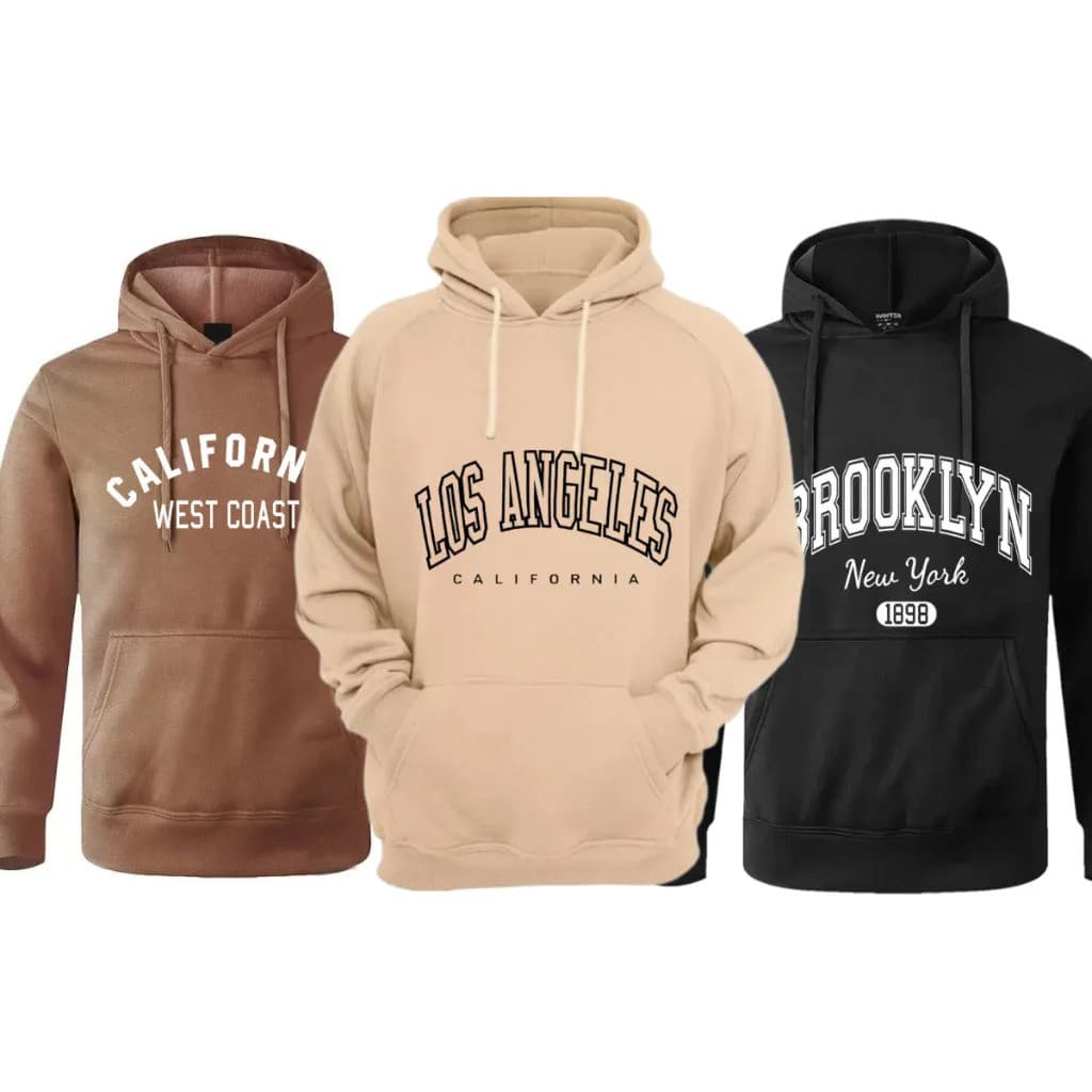 Kit 3 Moletom Canguru Unissex Estampado Blusa De Frio