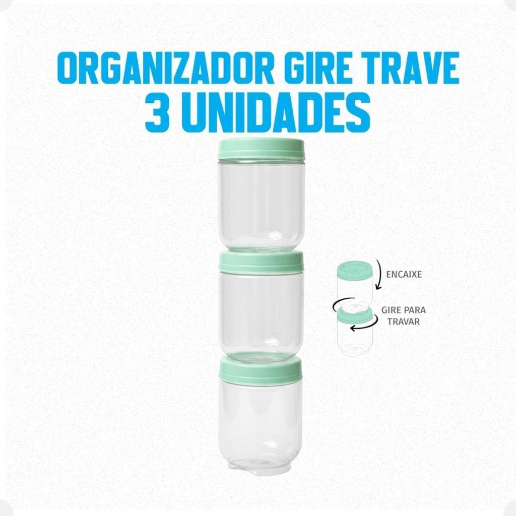 Porta Condimentos 380ml Gire Trave Kit 3 Peças Verde Água Cozinha Organizada Temperos Práticos