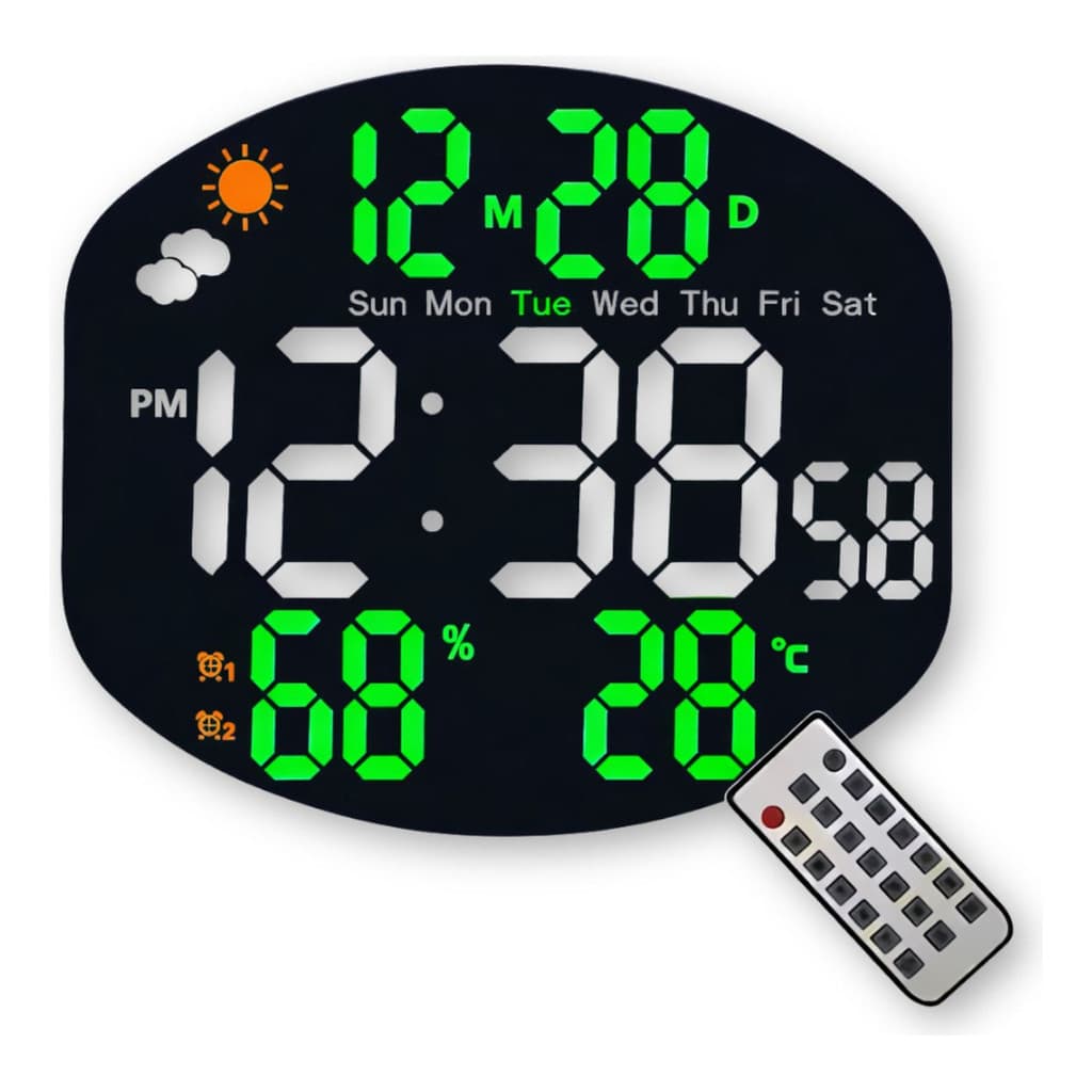 Relógio Digital de Parede com Temperatura, Umidade e Previsão do Tempo LED