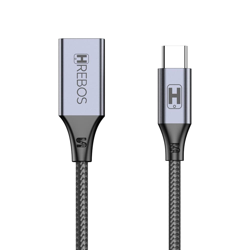 HREBOS Cabo Extensor USB 1/2 Metro Preto USB(Fêmea) x Type-C(Macho)