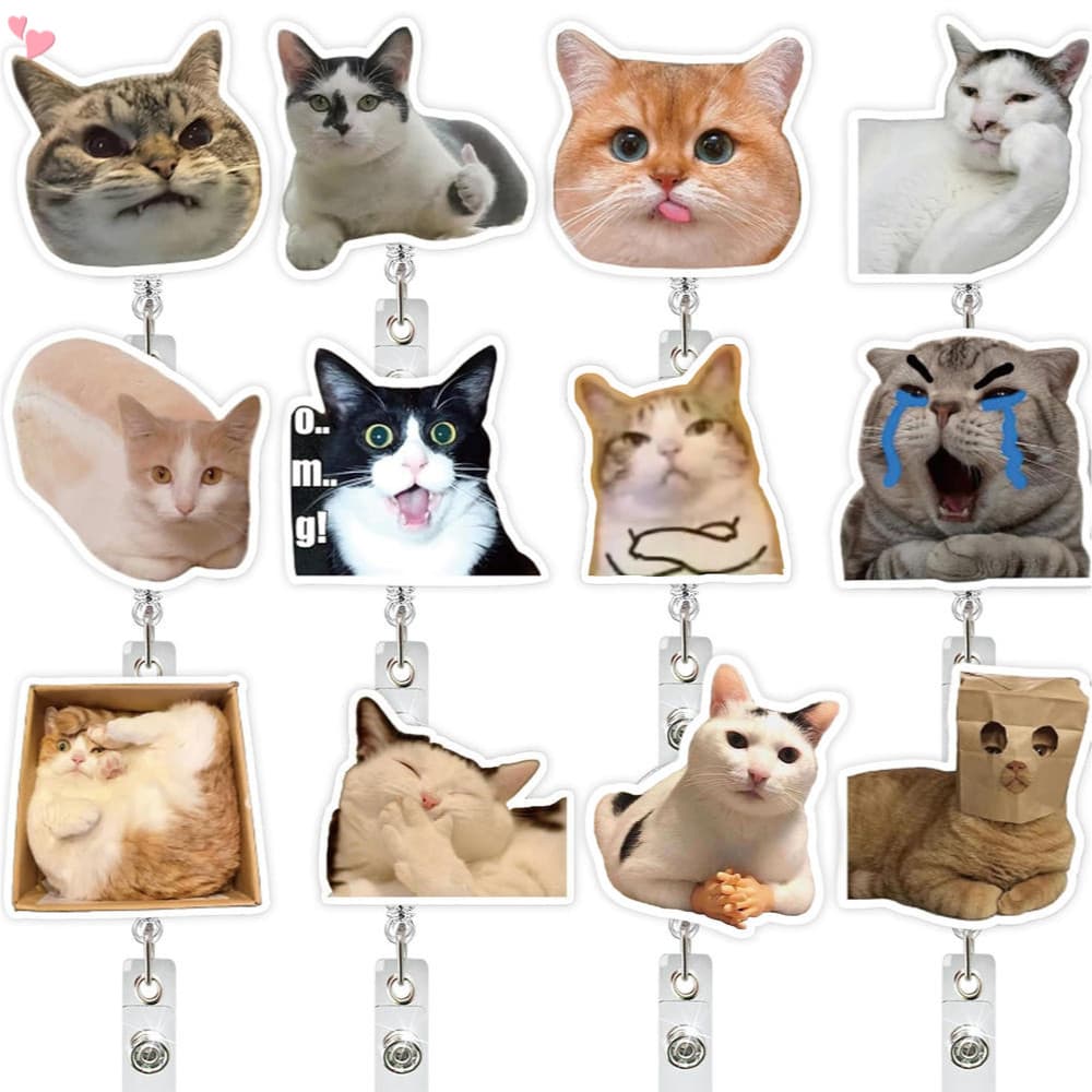Carretel De Crachá De Meme De Gato Engraçado , Carretéis Fofos , Etiqueta De Identificação , Clipe Retrátil , Suporte Pa