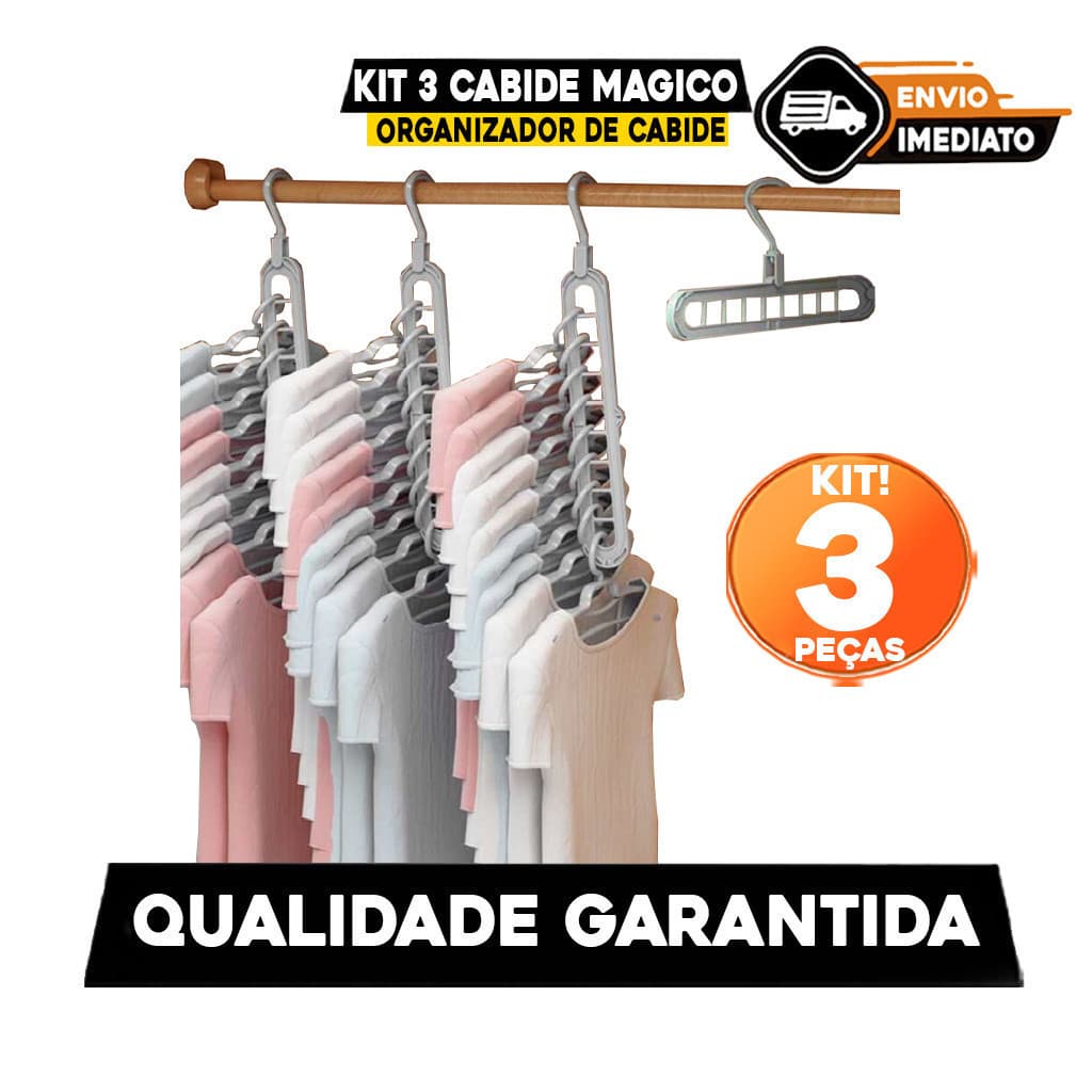 Kit 3 Cabide Magico Organizador de Cabide Dobrável 9 Divisórias Multiuso 360º so aqui