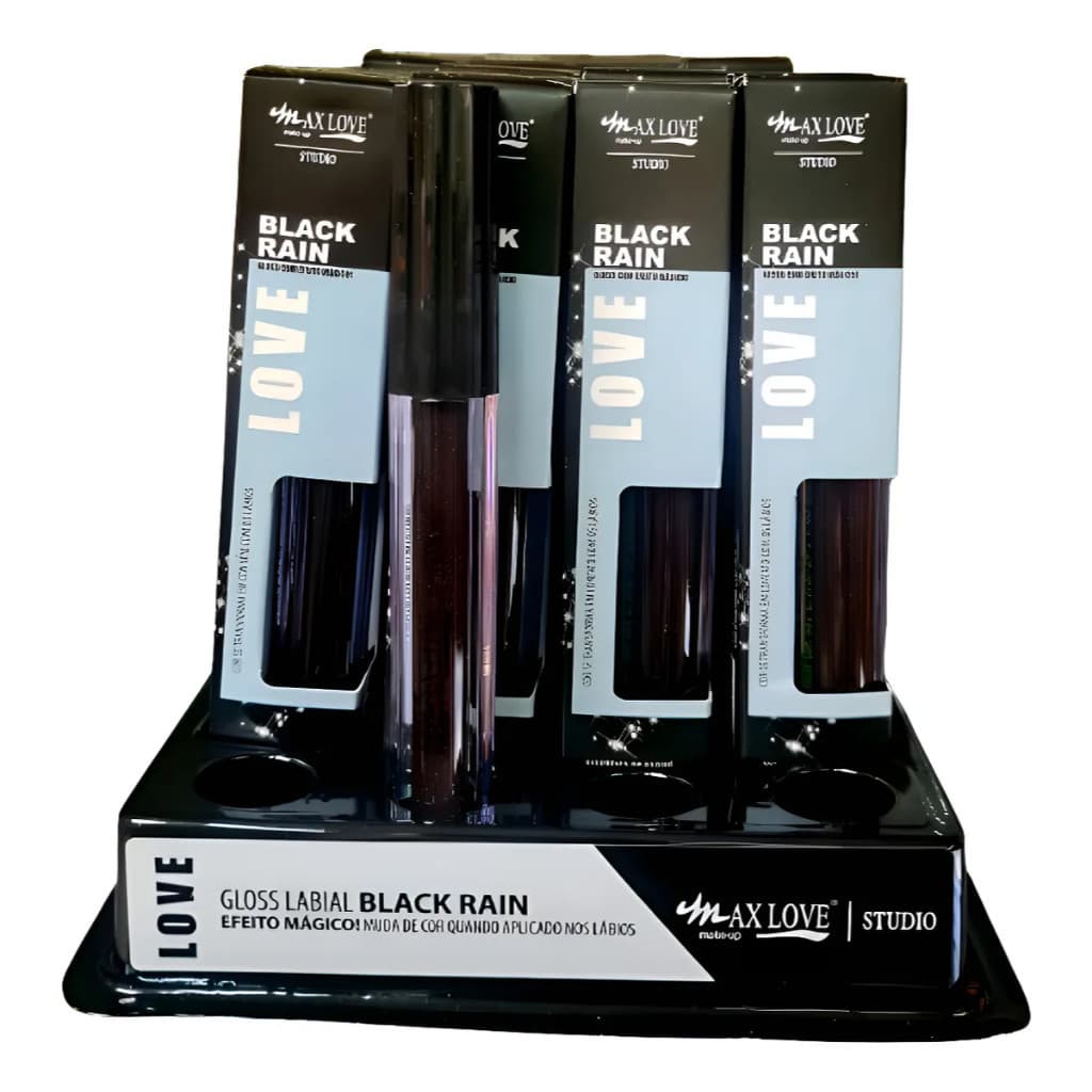 Box C/32 Gloss Mágico Black Rain Max Love – Preto que Muda de Cor, Hidrata e Realça os Lábios
