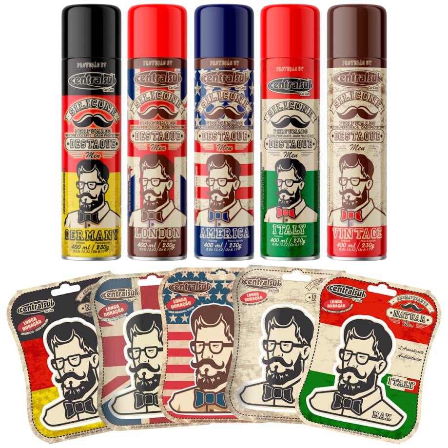 Kit Silicone Spray Perfumado Men 400 ml + Aromatizante Atutomotivo Central Sul