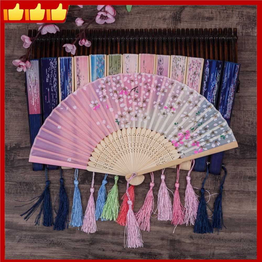 Leque De Seda Clássico Portátil , Haste De Madeira , Elegante , Vintage , Para Decoração De Casamento , Presente De Fest