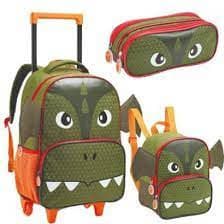 Kit Mochila Rodinhas Escolar Infantil Menino Dragão Com Asas - Denlex