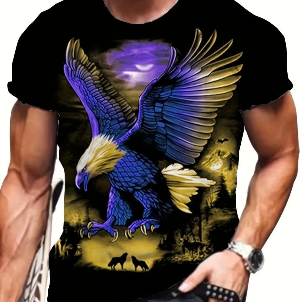 Camiseta Masculina plus size Com Estampa animal De Águia 3D , top De Verão De Manga Curta Da Moda , Roupas Masculinas 20