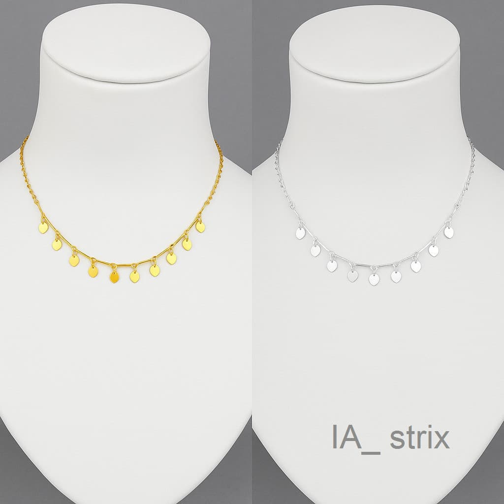 (V)Colar Feminino Corações Soltinhos 35cm com Extensor - Dourado ou Prateado9XZT