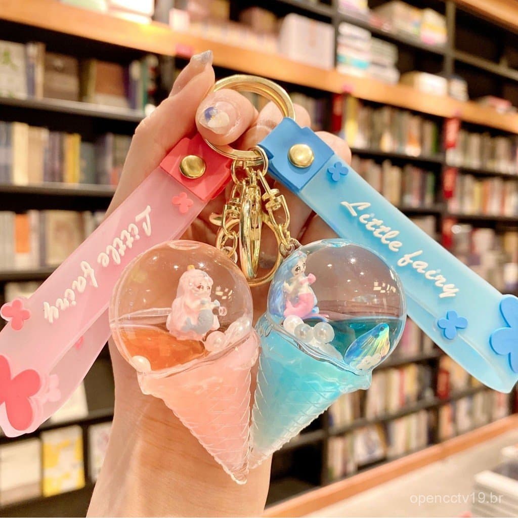 Novo produto: Sereia flutuante com óleo e glitter líquido, chaveiro de acrílico em formato de sorvete, pingente para bol
