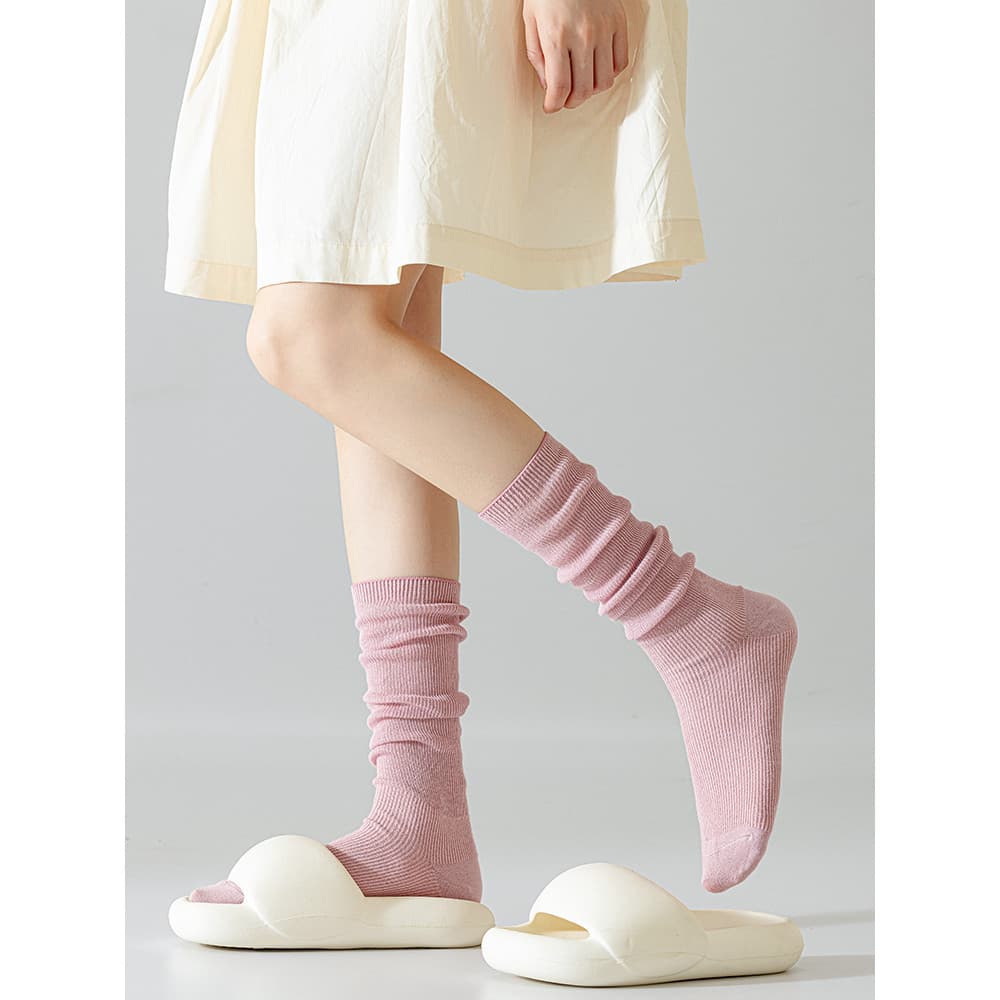 Meias femininas primavera verão outono puro algodão preguiçoso solto bezerro pilha meias branco cinza longo tubo médio r