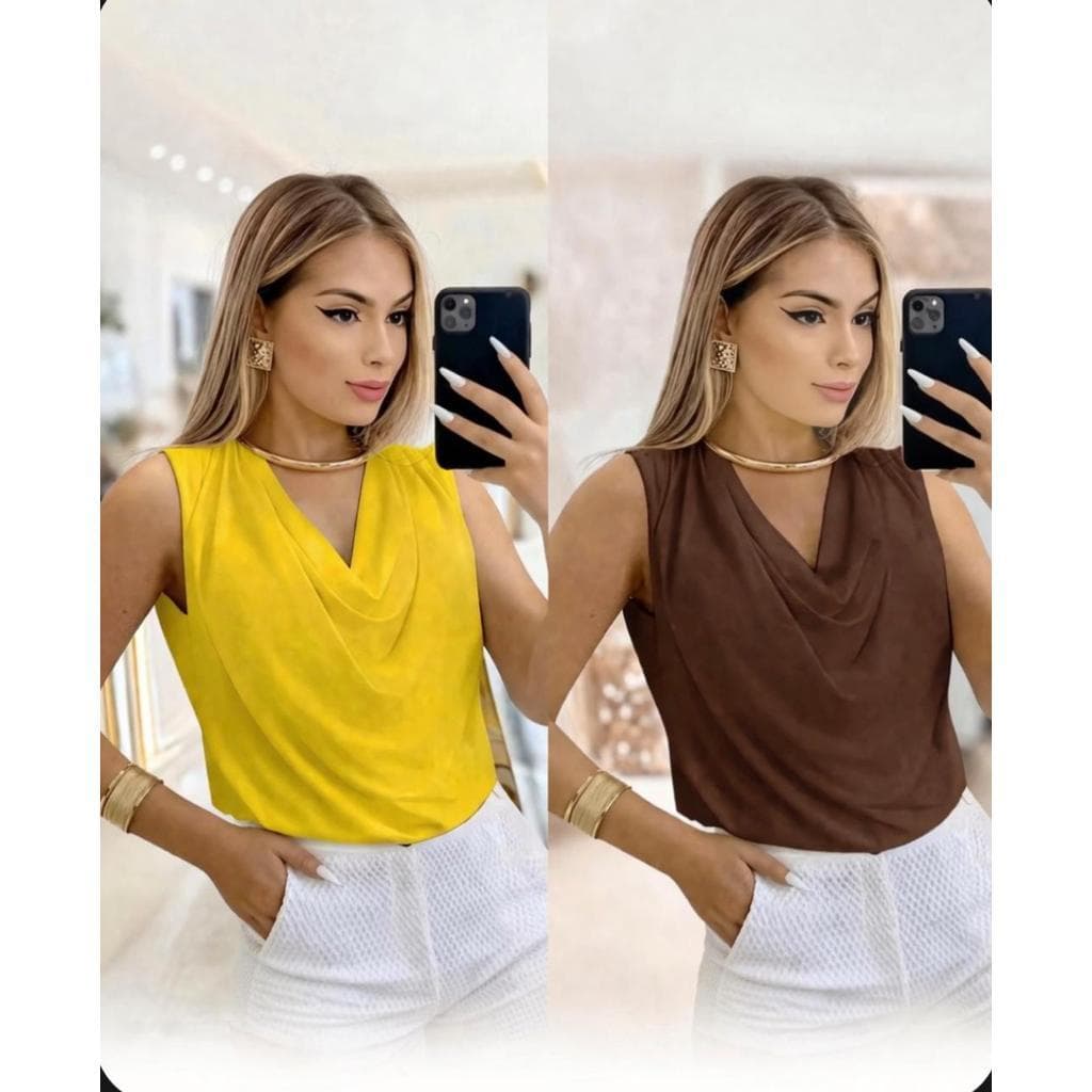 Kit 2 Regatas Blusinha Feminina Leve Lisa Gola Boba Caidinha