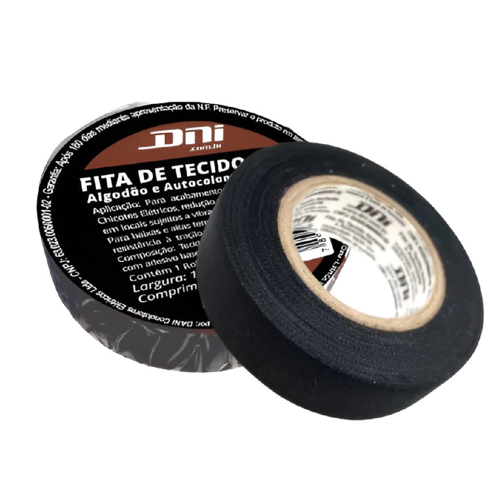 Fita Isolante Tecido Chicote Lonada Dni Dni5023 Com Cola Preto Liso
