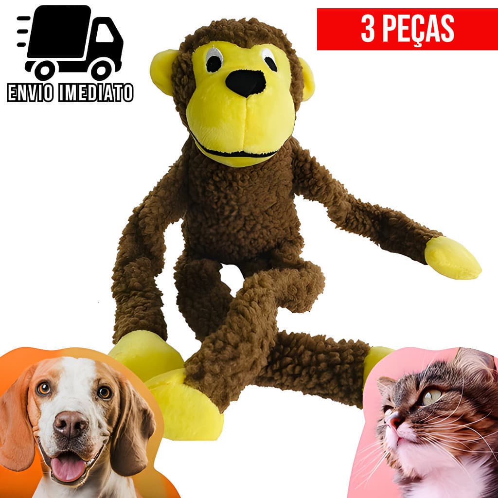 Kit 3 Brinquedo para Cachorro Pelúcia Macaco Pet Cães com Apito