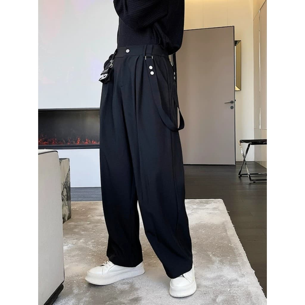 Primavera outono nicho Design Drape terno calças masculinas versão coreana solto rufião bonito calças casuais perna larg