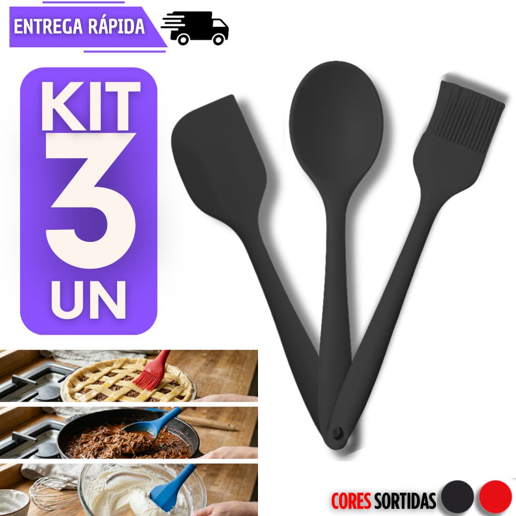 Conjunto 3 Peças De Silicone Espátula Colher E Pincel Resistente Colheres Pincéis Espátulas