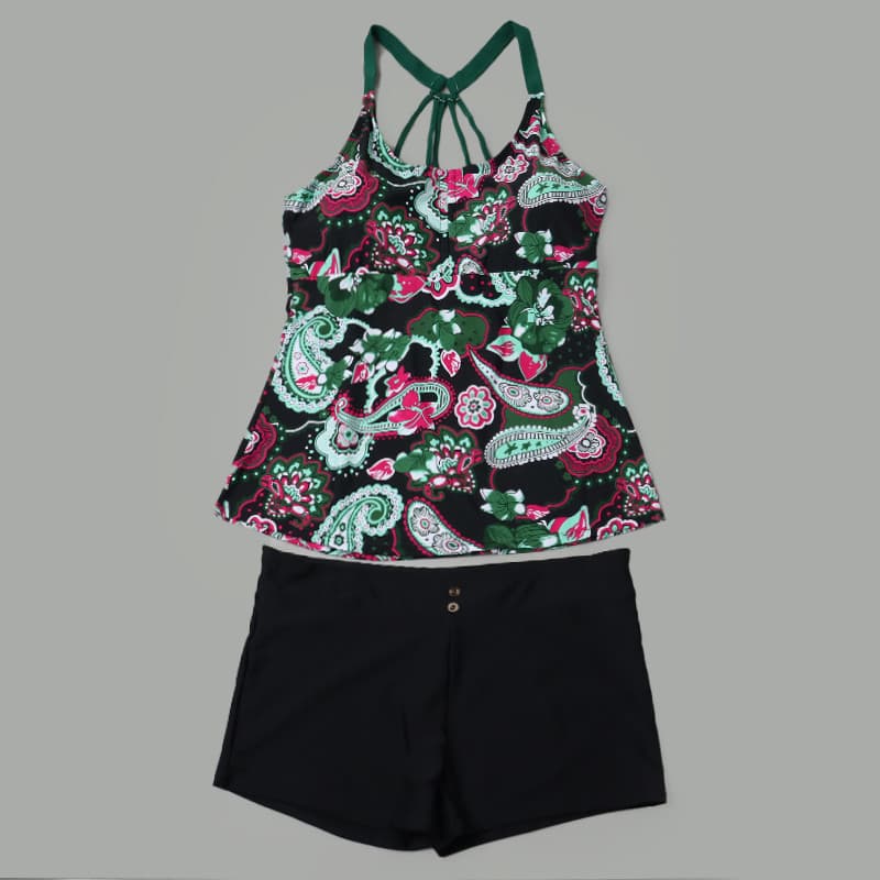 8818 comércio exterior senhoras Split maiô com almofada no peito saia estilo capa barriga Boxer feminino maiô terno impr