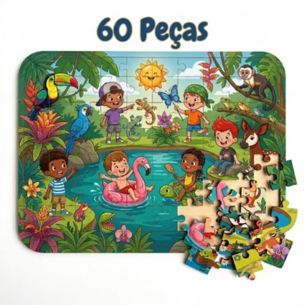Quebra Cabeça Infantil 60 Peças Brinquedo Educativo Montar Madeira MDF Criativo Menino Menina Presente Atividades Didáti
