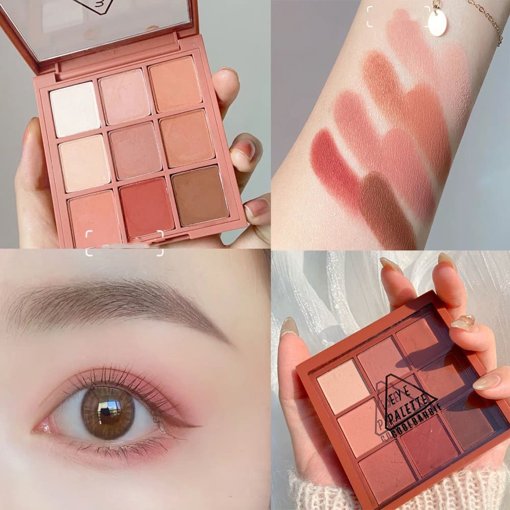 3 * E Influencer Mesmo estilo Paleta de sombras foscas de nove cores ins Super Hot Student Nude Maquiagem Nicho Camélia