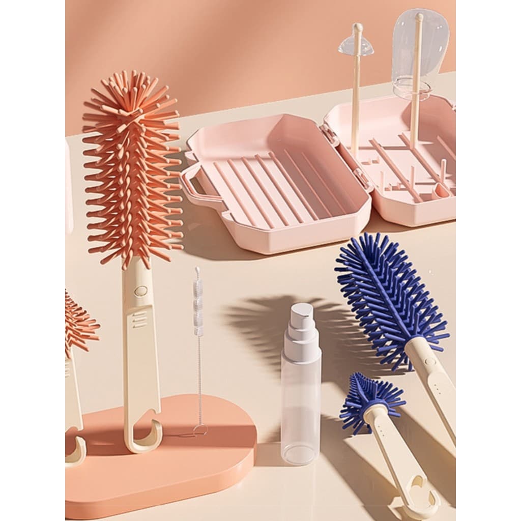 Kit de limpeza de escova de garrafa portátil, escova de limpeza de garrafa de Silicone, caixa de armazenamento, pacote d