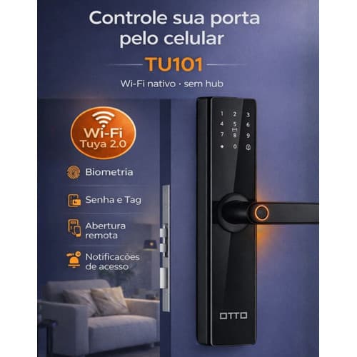 Fechadura Digital OTTO TU101 WiFi Tuya Biométrica Senha Cartão App Smartlife