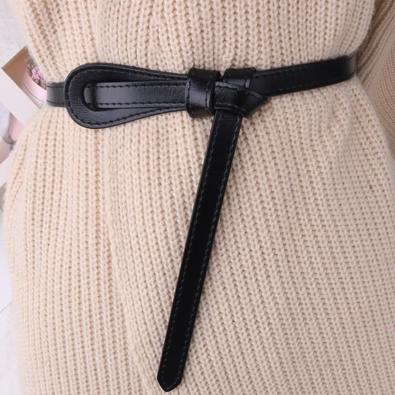 Camisola cinto senhoras All-Match moda combinando saia camisa feminina couro fino decorativo pequeno cinto preto atado c