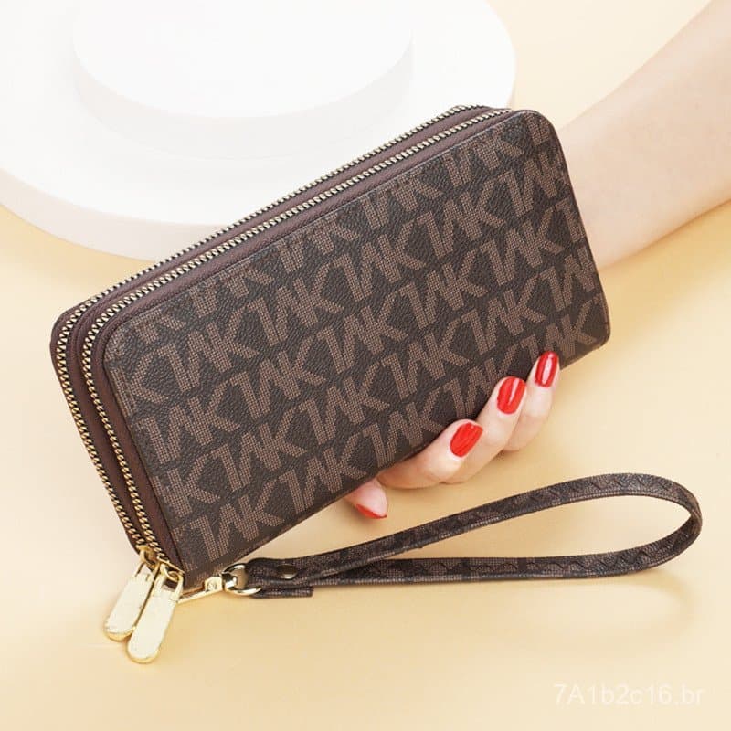 Carteira longa para mulheres, versão coreana no atacado, novo modelo 2025, bolsa clutch feminina com zíper duplo, bolsa