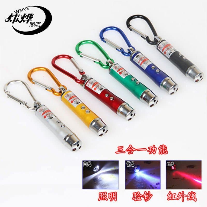 Lanterna Multifuncional 3 em 1, Mini Lanterna de Presente, Iluminação LED, Tocha Portátil, Luz Laser, Luz UV para Detecç