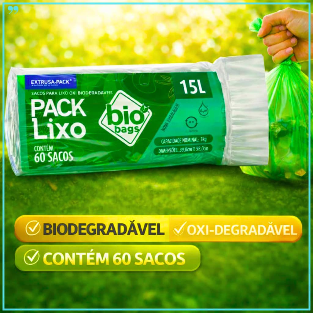 Saco de Lixo BIODEGRADÁVEL 15L com 60 Sacos | Resistente /oxi-biodegradável/Consciência Ambiental🌱