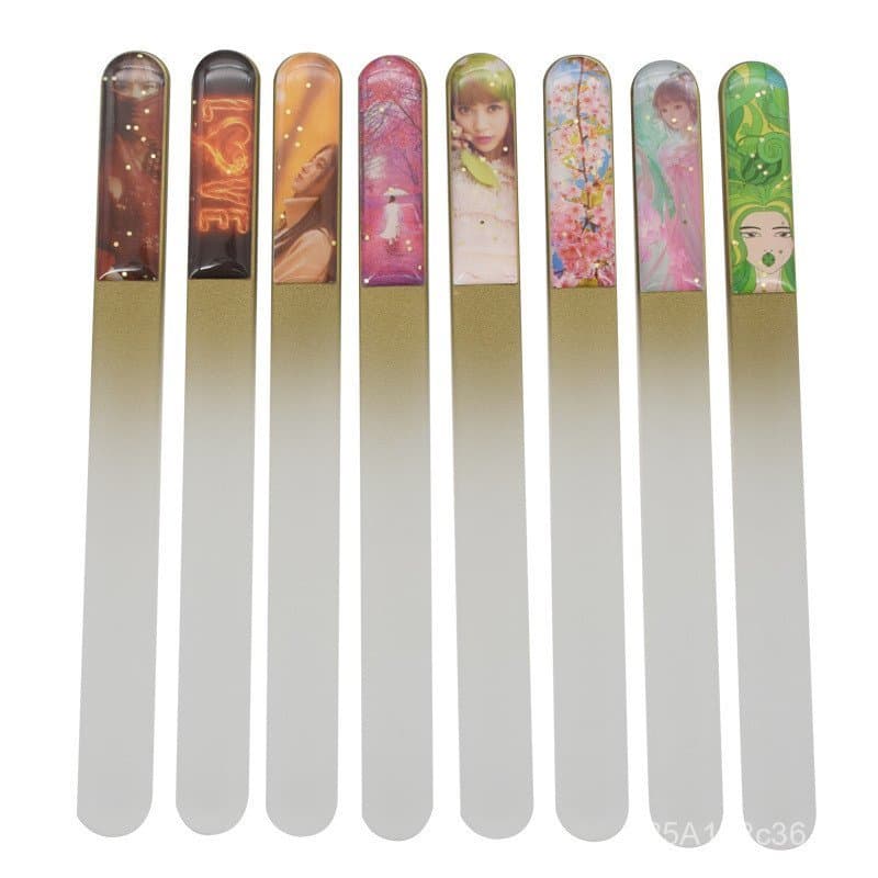 Lixa de unhas de resina com ponta arredondada, elegante e bonita, embalada individualmente, lixa de unhas de vidro com a