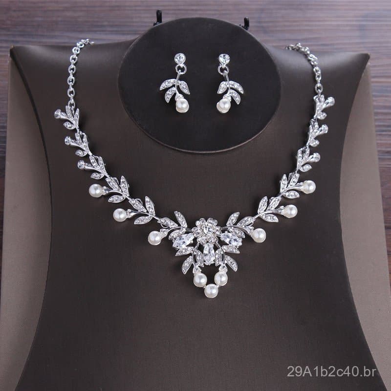 Colar e brincos de noiva estilo coreano, conjunto de duas peças com zircônia floral e tema florestal, acessórios de casa