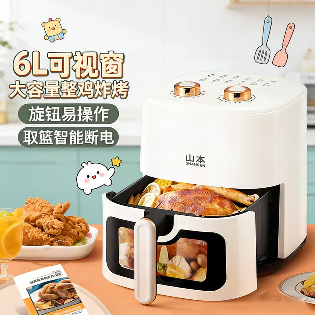 Yamamoto fritadeira de ar doméstica novo estilo 6L grande capacidade forno multifuncional fritadeira elétrica doméstica