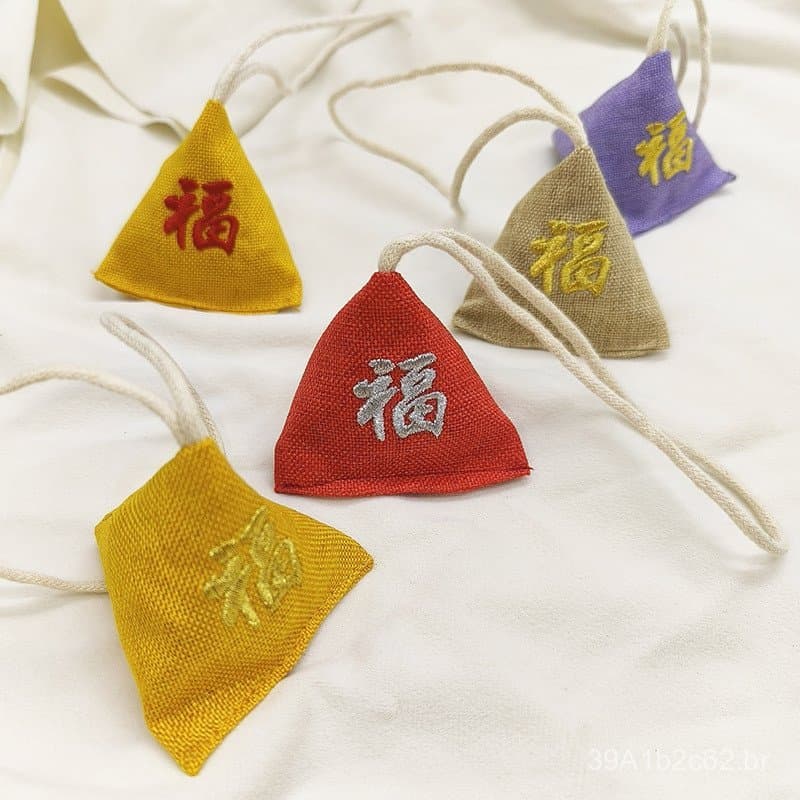 Sachê triangular de zongzi para o Festival do Barco Dragão, bolsa de fragrância de algodão e linho, pingente de sachê de