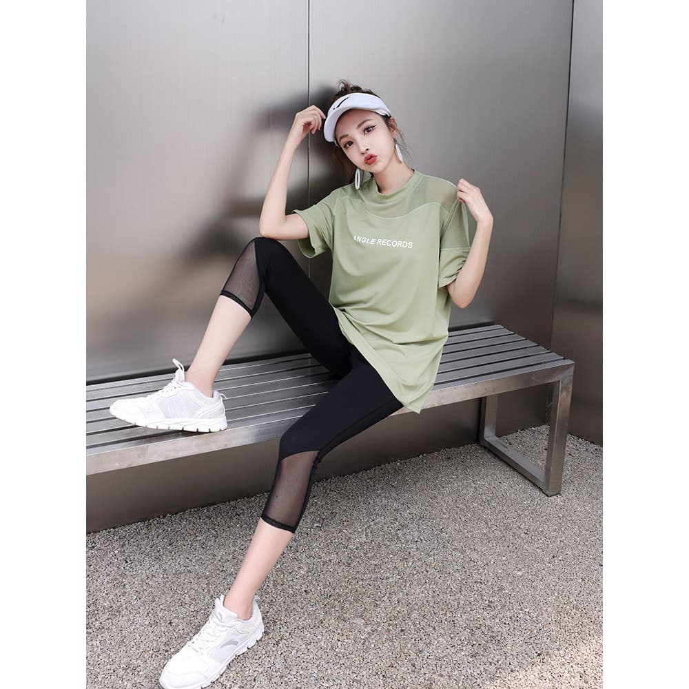 Terno esportivo feminino verão novo estilo malha solta costura de manga curta Yoga Wear profissional Fitness correndo to