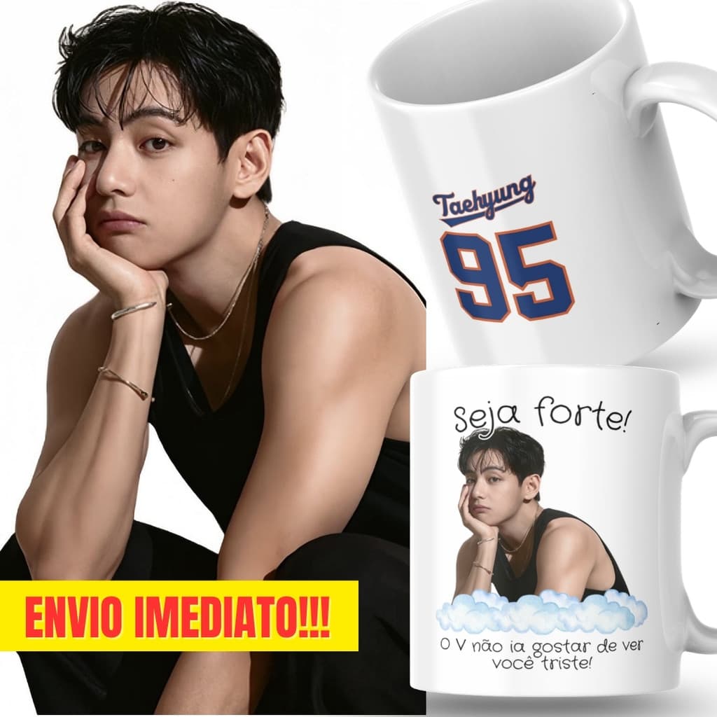 Caneca Xicara Porcelana 325ml Seja Forte V Taehyung BTS KPop Personalizada Presente Decoração Casa