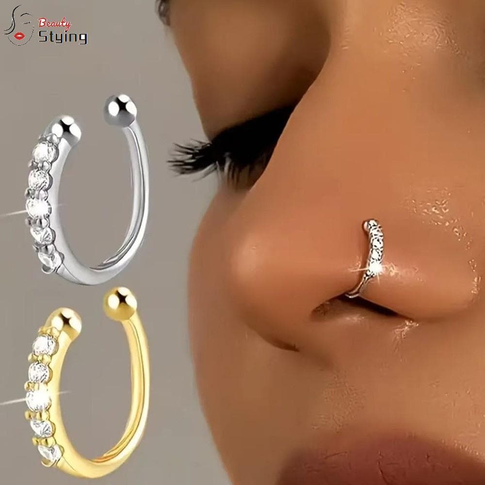 Joias De Piercing De Nariz GERYRUD , Anéis Falsos Hipoalergênicos Ajustáveis , Septo Prateado E Dourado