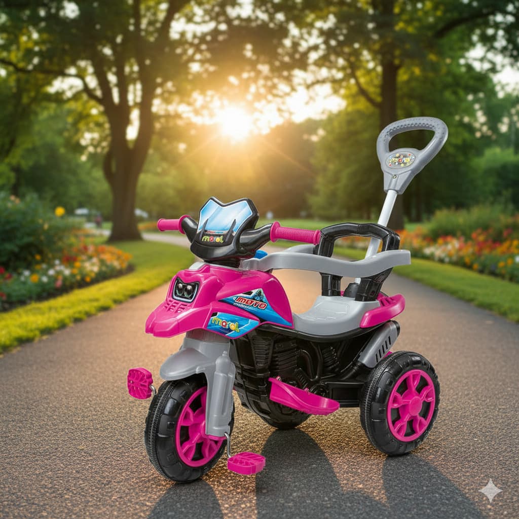 Triciclo Infantil Menino Menina Moto Pedal Haste Empurrador Passeio Segurança Rodas Firmes