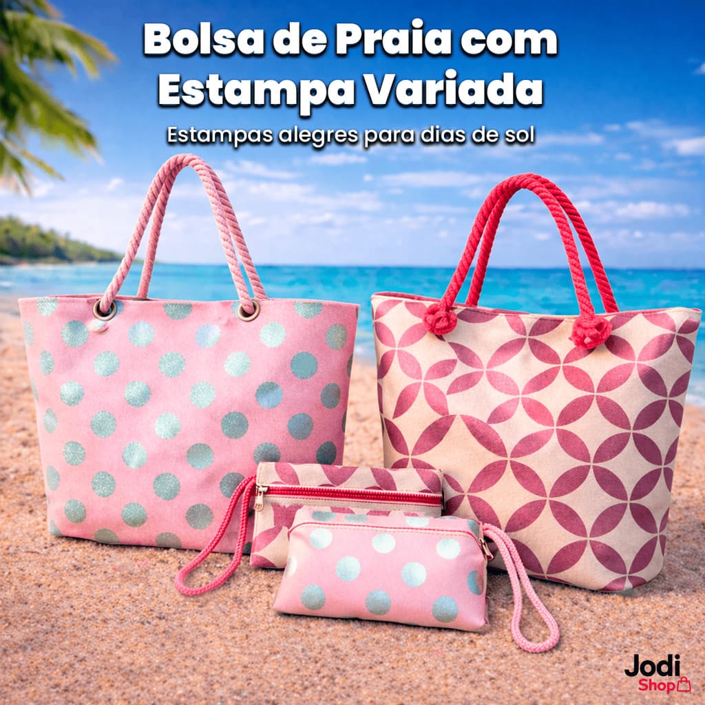 Bolsa de Praia com Alça Trançada e Nécessaire Ideal para Viagens e Passeios