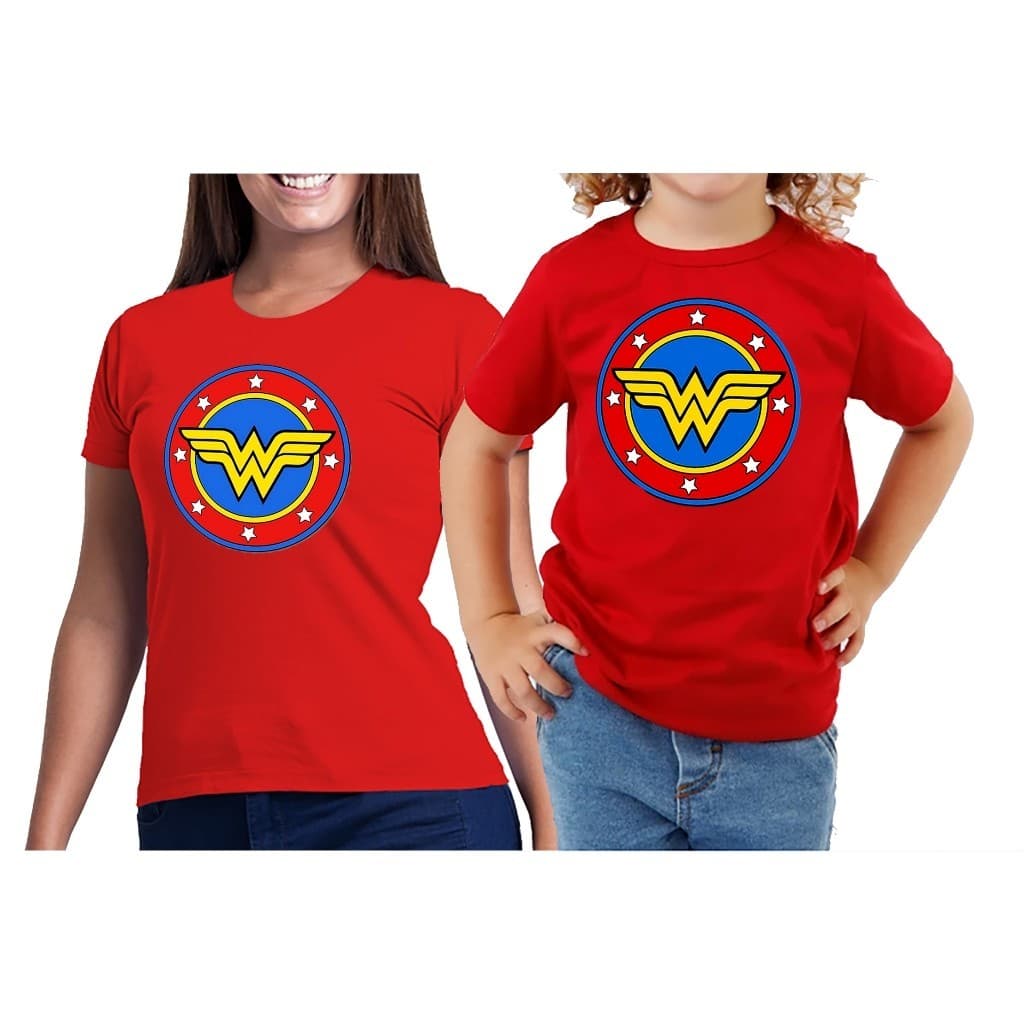Kit camiseta Mãe e filha Mulher maravilha Camisa Excelente Qualidade 100% Algodão.