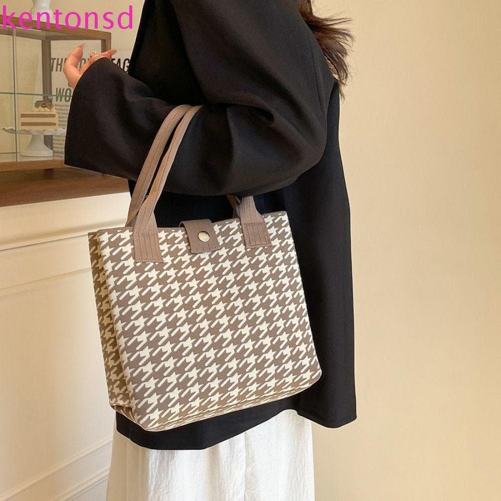 Bolsa KENTONSD Houndstooth Grande Capacidade Bolsa de Lona Geométrica Bolsa de Ombro Z6MK