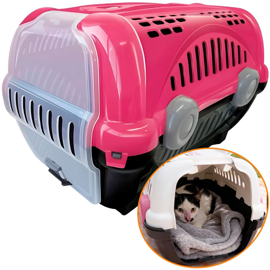 Caixa de Transporte Pet N1 Luxo 47cm Rosa Cães Gatos Cachorro 1 a 10kg Viagem Furacão Pet