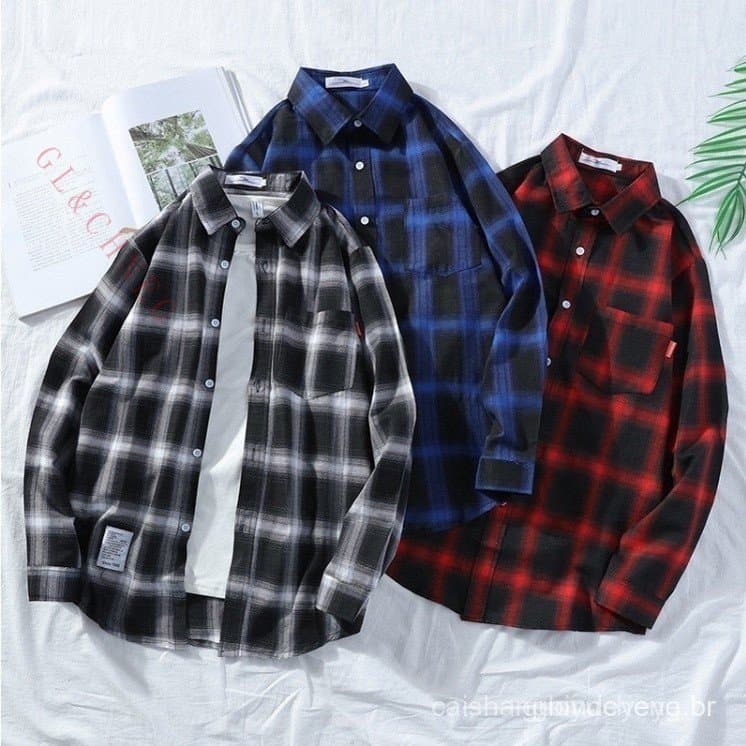 M-5xg Men's 528 Manga Longa Xadrez Blusa