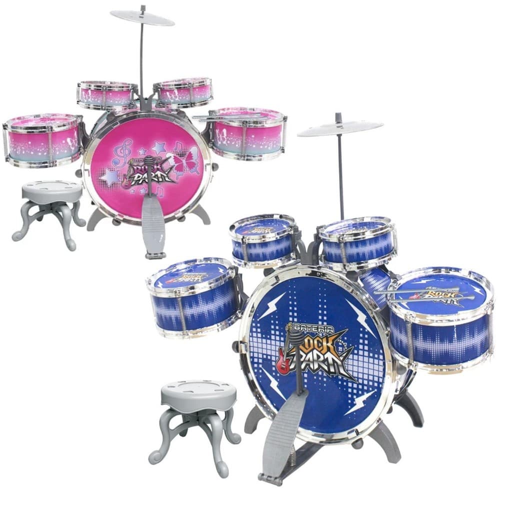Bateria Rock Party Instrumento Infantil C/ Banquinho E Pedal