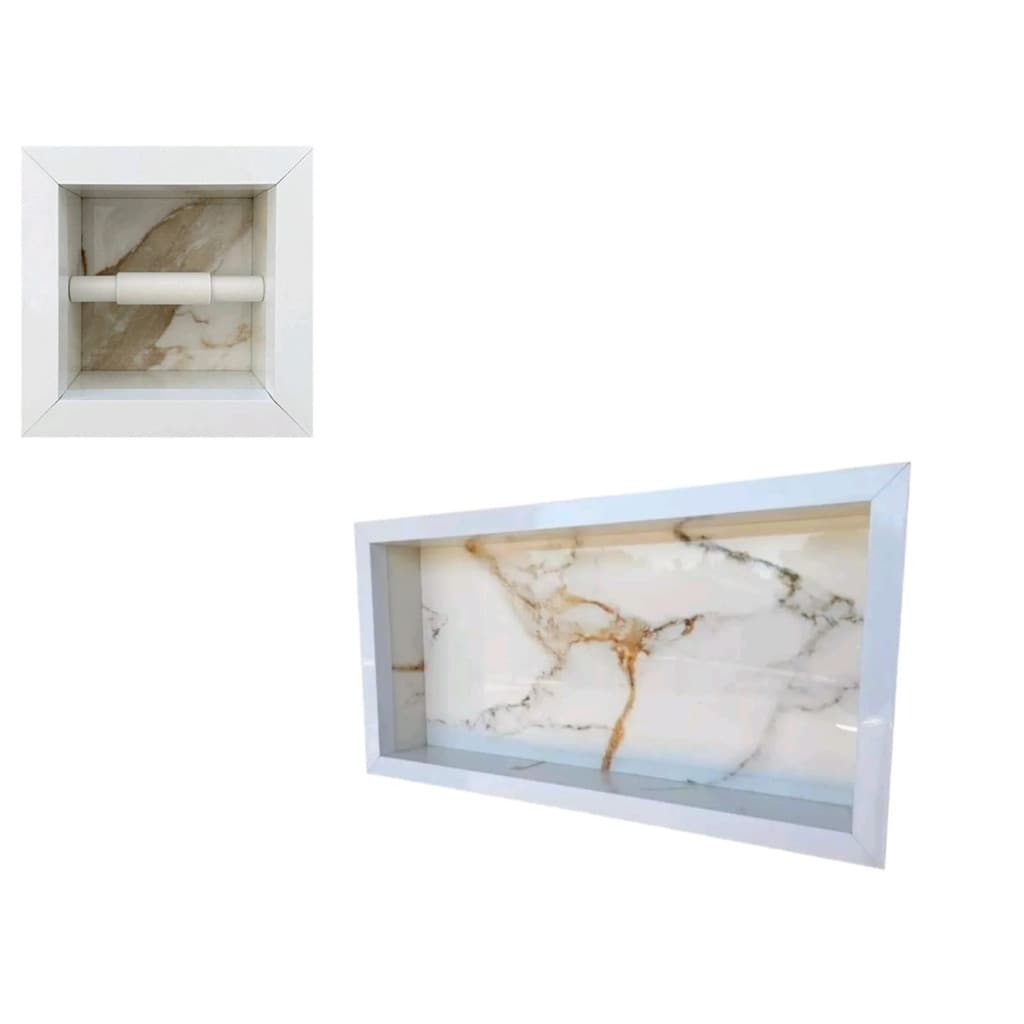Kit Nicho de Porcelanato e Porta Papel Higiênico de Embutir Gold