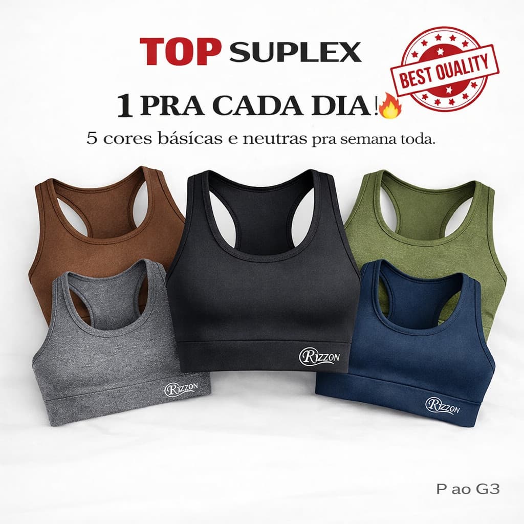Kit 5 Top Fitness Suplex Feminino Sem Bojo Não Transparente Confortável Academia P ao G3