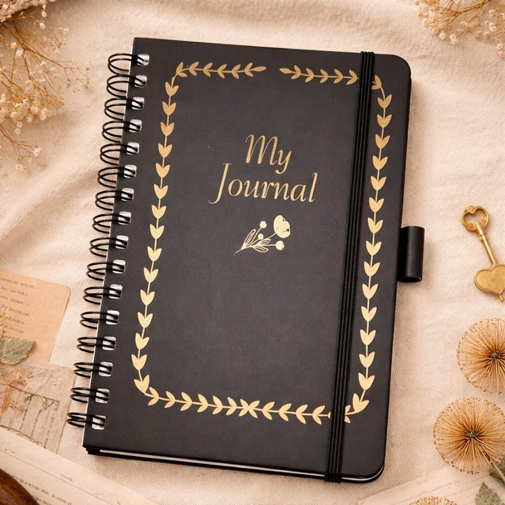 Caderno Moleskine Preto Wire-o| My Journal | Capa em Couro Emborrachado | 80 Folhas