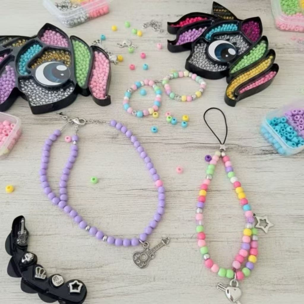 Kit de bijuteria infantil com miçangas - Tema Unicórnio